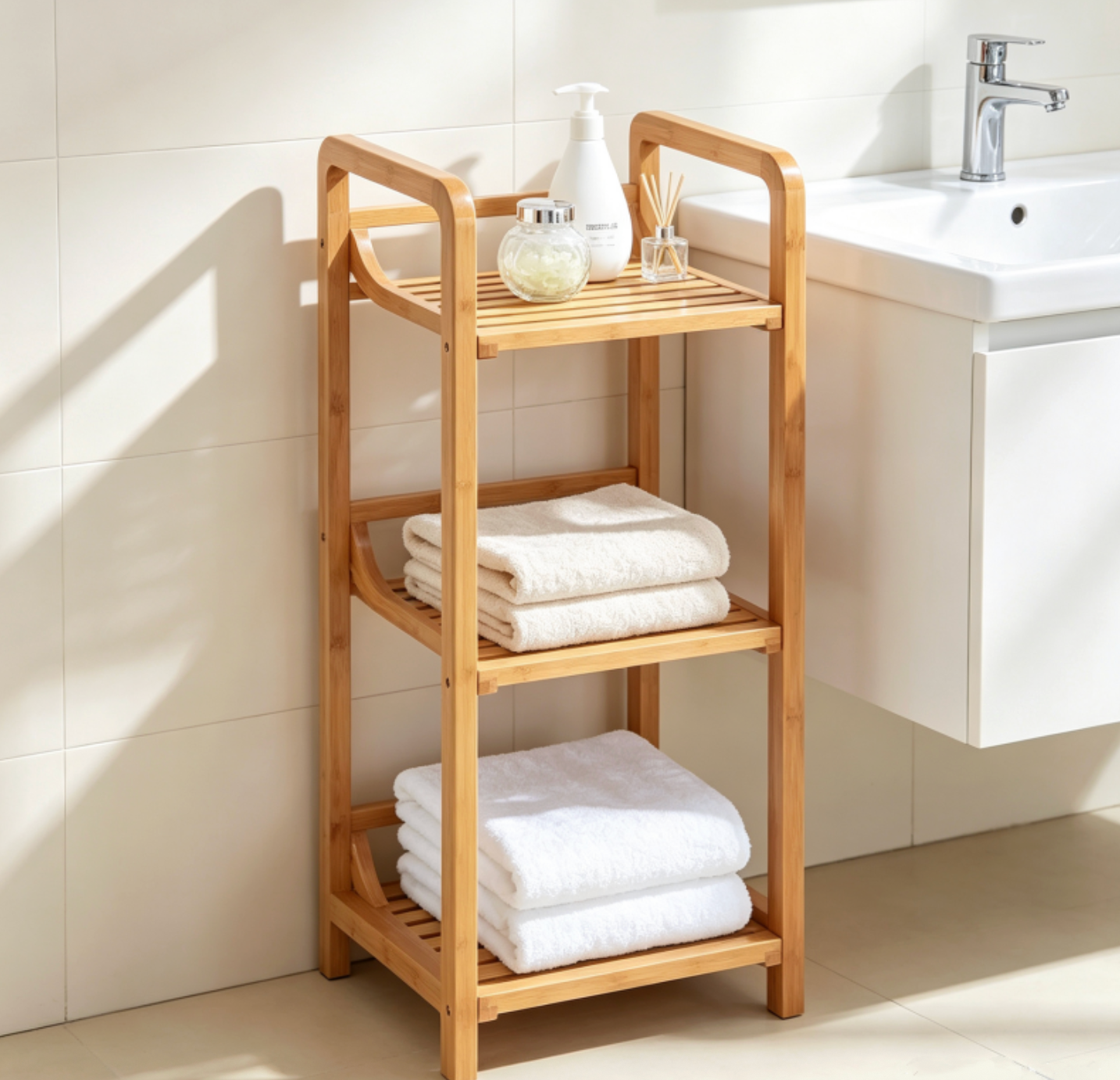 Freestanding Bamboo Storage Shelf